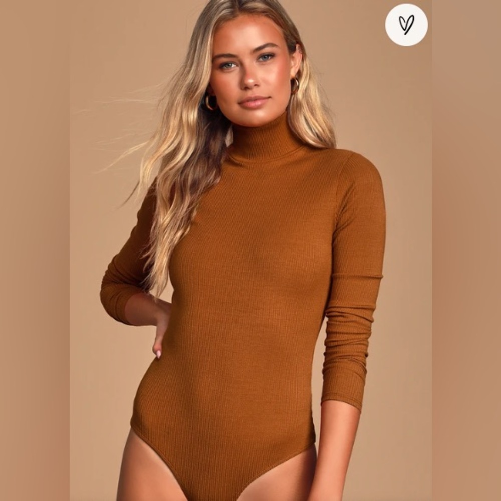 lulus | 2-for-1 Ribbed Long Sleeve Mock Neck Bodysuit XS Black and Rust Orange